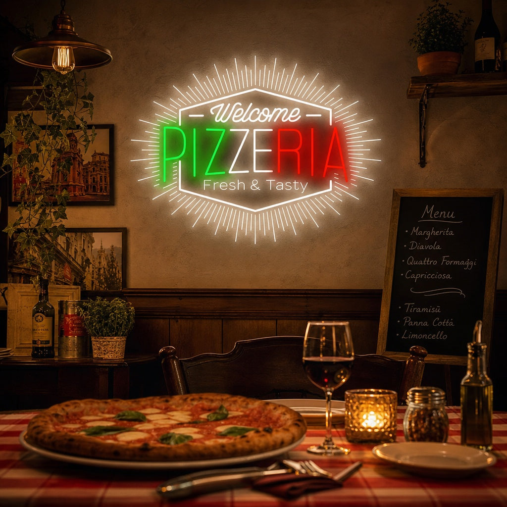 "Welcome Pizzeria" Neonschild