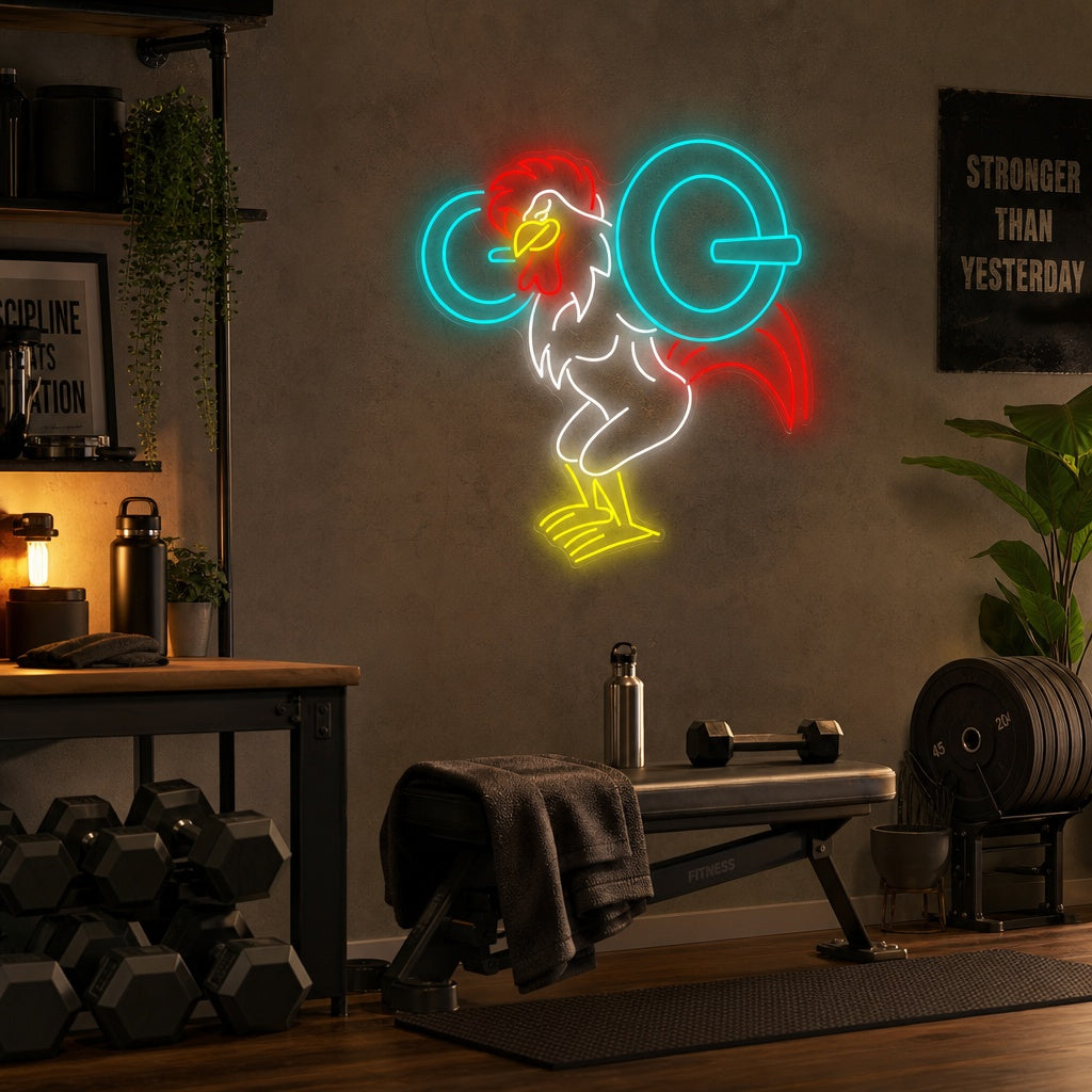 "Workout-Hahn" Neonschild, Gym Leuchtreklame, Homegym Deko