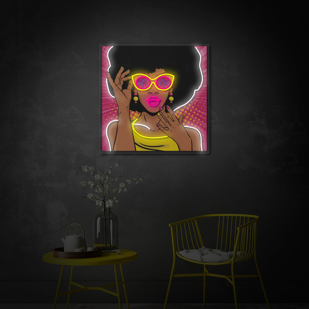 "Afroamerikanische Mädchen der 50er Jahre, Pop Art" UV-bedrucktes LED-Neonschild