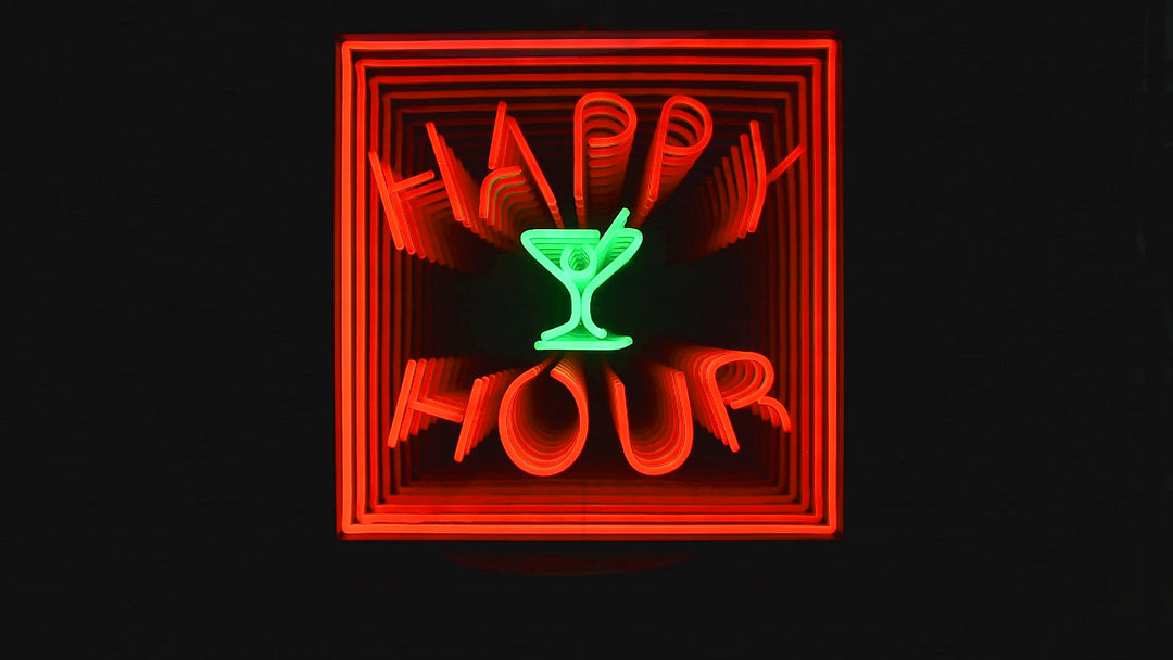 "Happy Hour" 3D Unendlichkeits LED Neonschrift
