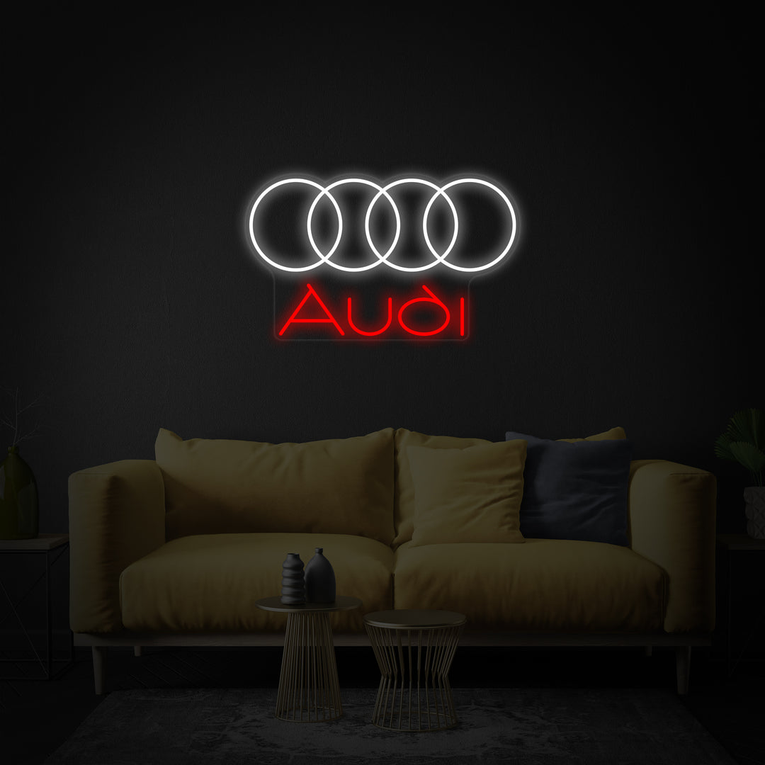 "Aud-Logo Mit Vier Kreisen" Neonschrift