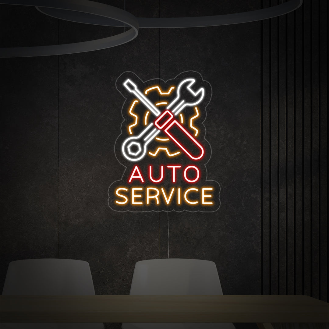 "Auto Service, Auto-Reparatur-Logo" Neonschrift
