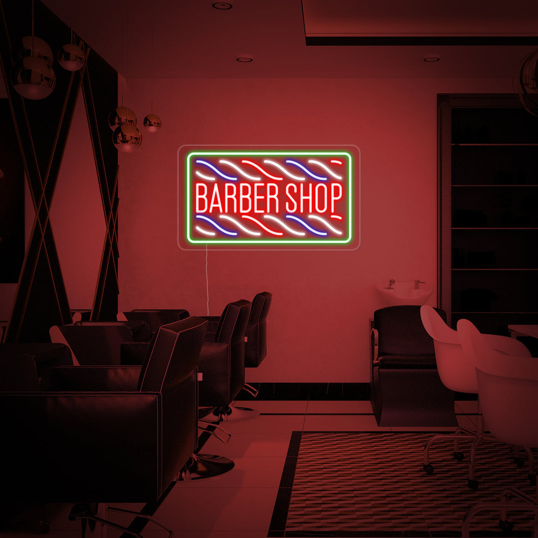 "Haarschnitt, Barber Shop" Neonschrift