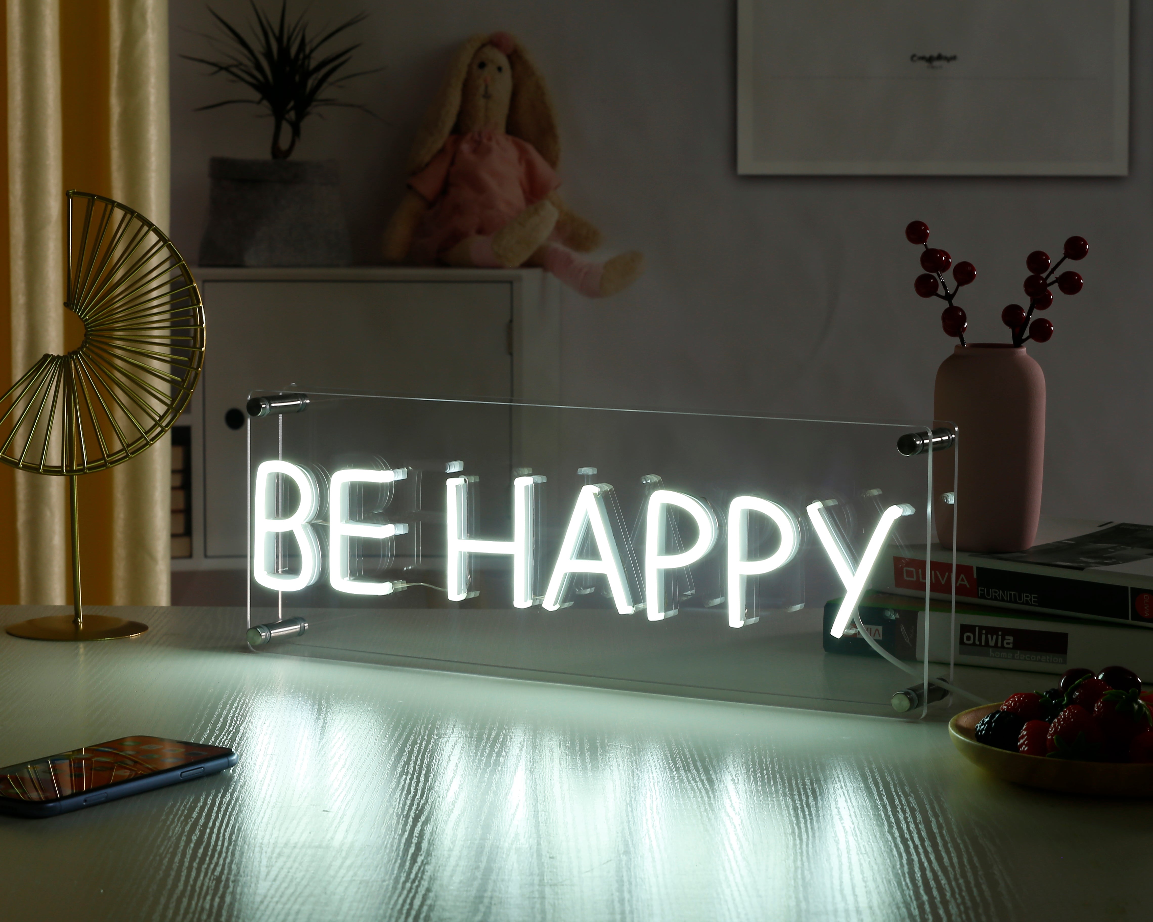 "Be Happy" Desk LED Neonschrift