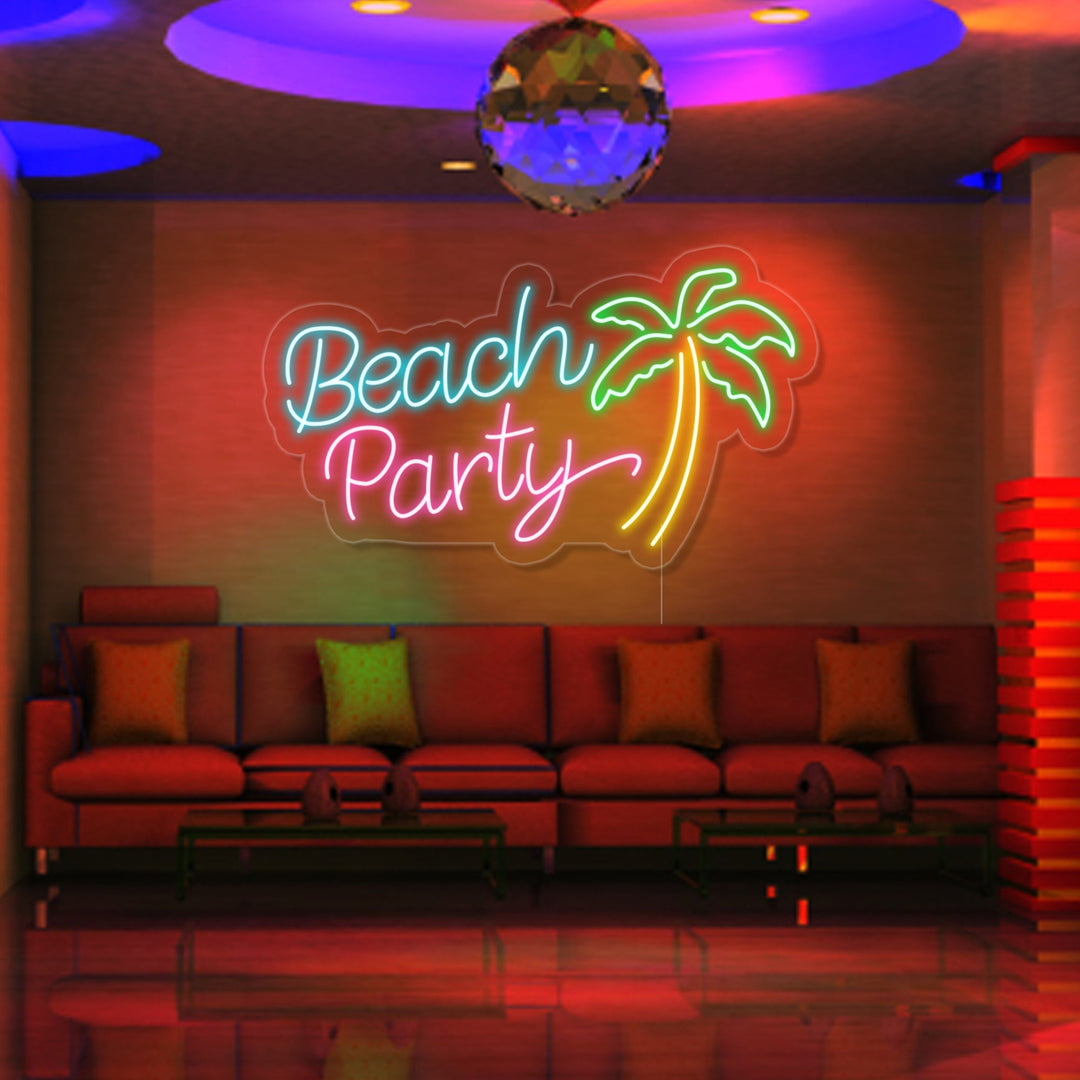 "Beach Party, Palme" Neonschrift
