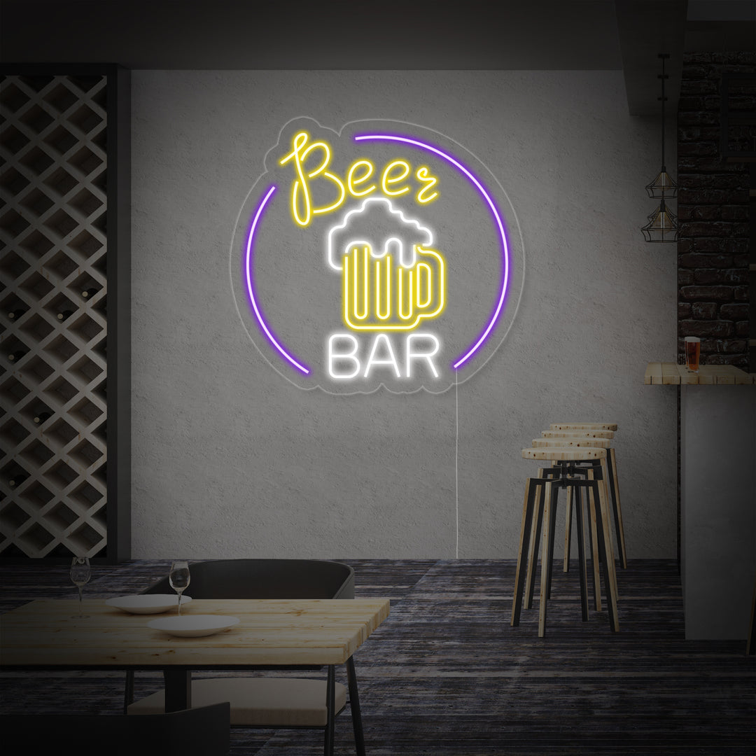 "Beer Bar, Bierkrug, Bar" Neonschrift
