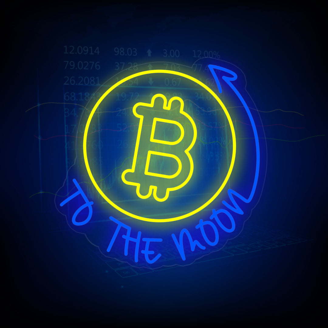 "Bitcoin to the Moon" Neonschrift