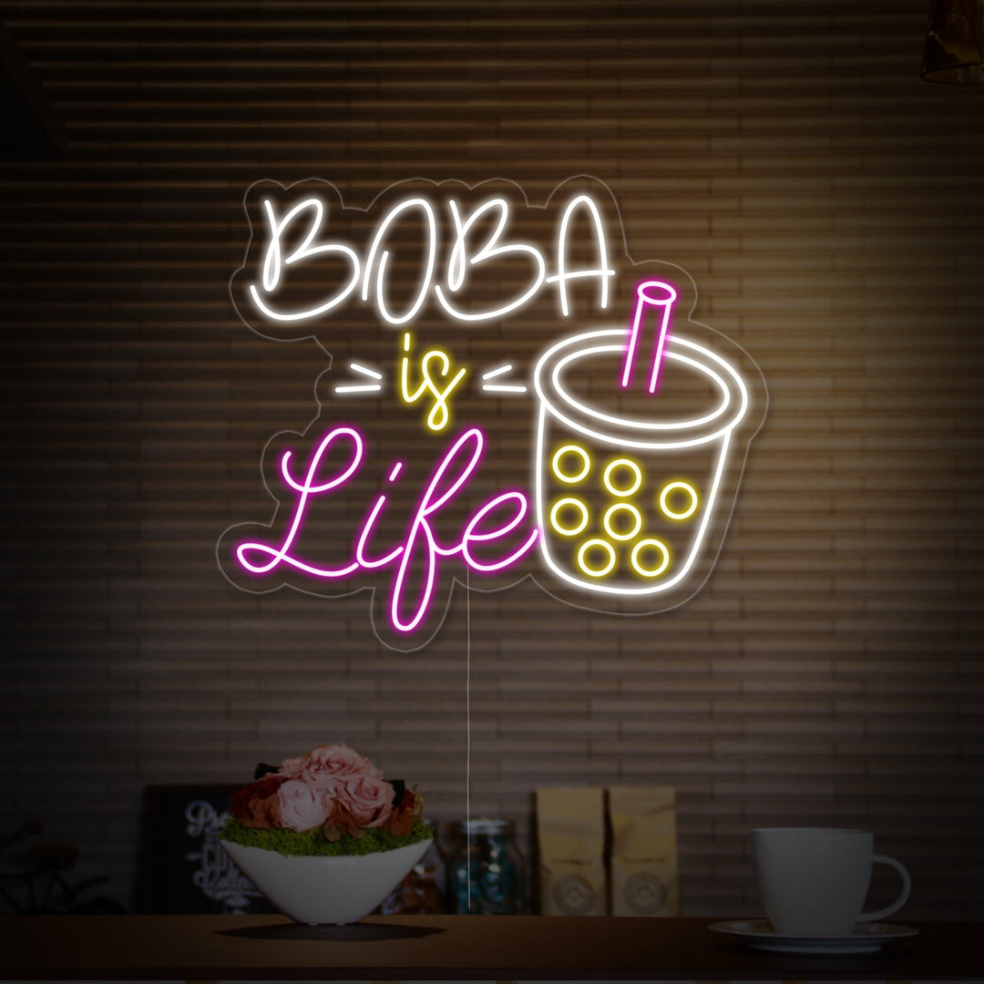 "Boba-becher, Boba is Life" Neonschrift
