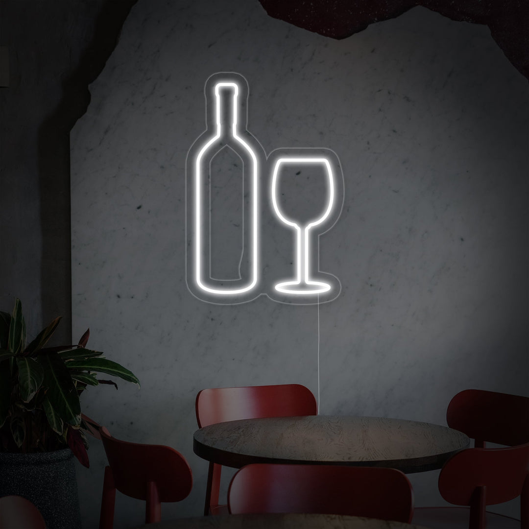 "Weinflasche, Weinglas" Neonschrift