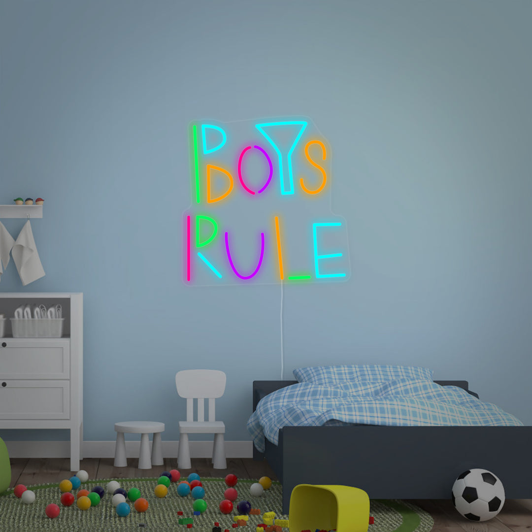 "Boys Rule, Kinderzimmerdekoration" Neonschrift