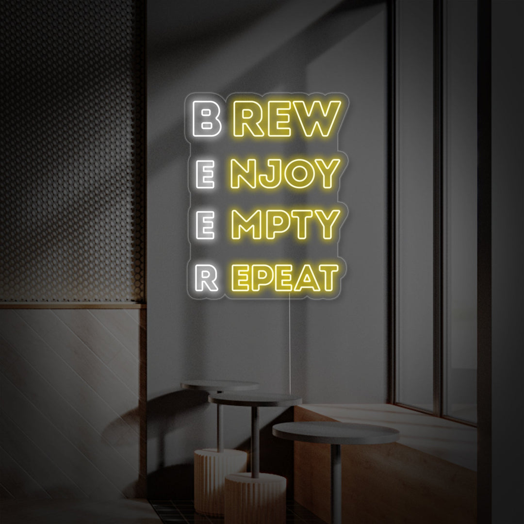 "Brew Enjoy Empty Repeat Beer Bar" Neonschrift