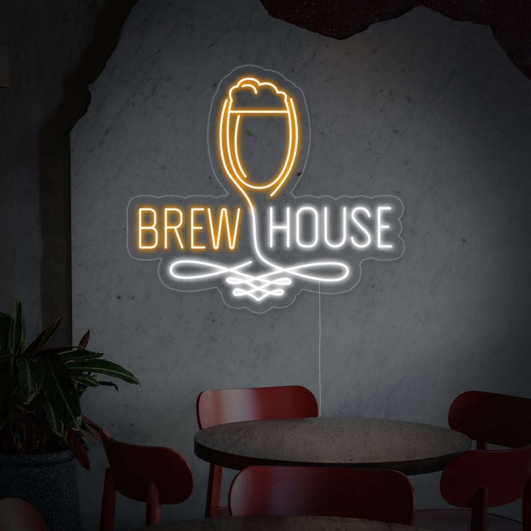 "Brew House Glas" Neonschrift
