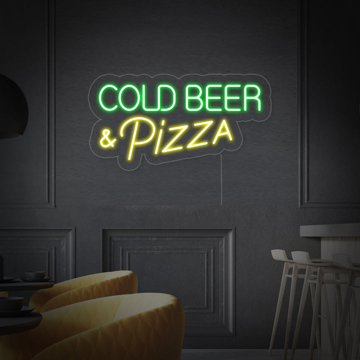 "Cold Beer Pizza" Neonschrift, Pizza Leuchtreklame, Pizza Leuchtschild