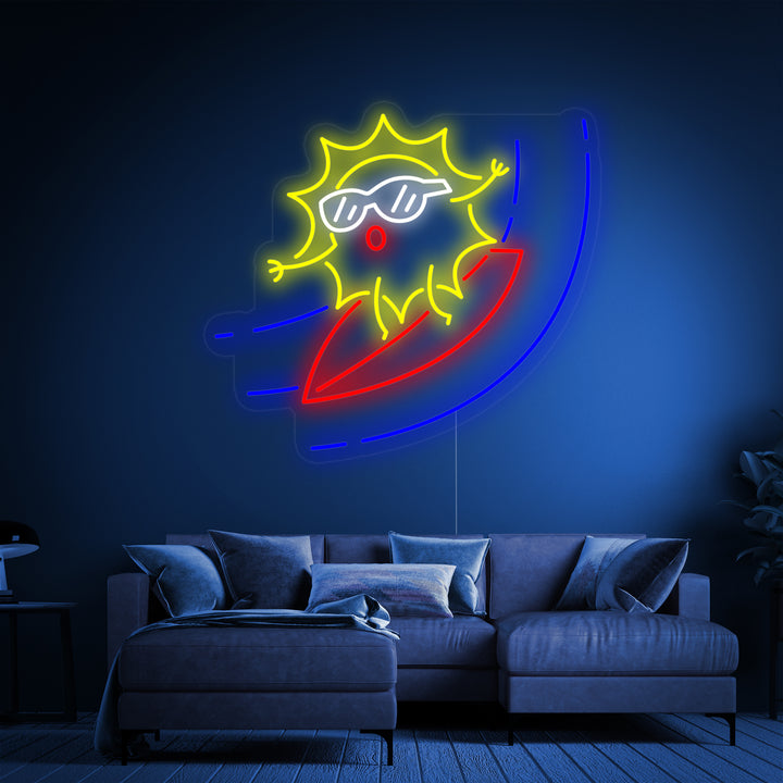 "Cartoon-Sonne Auf Surfbrett" Neonschrift
