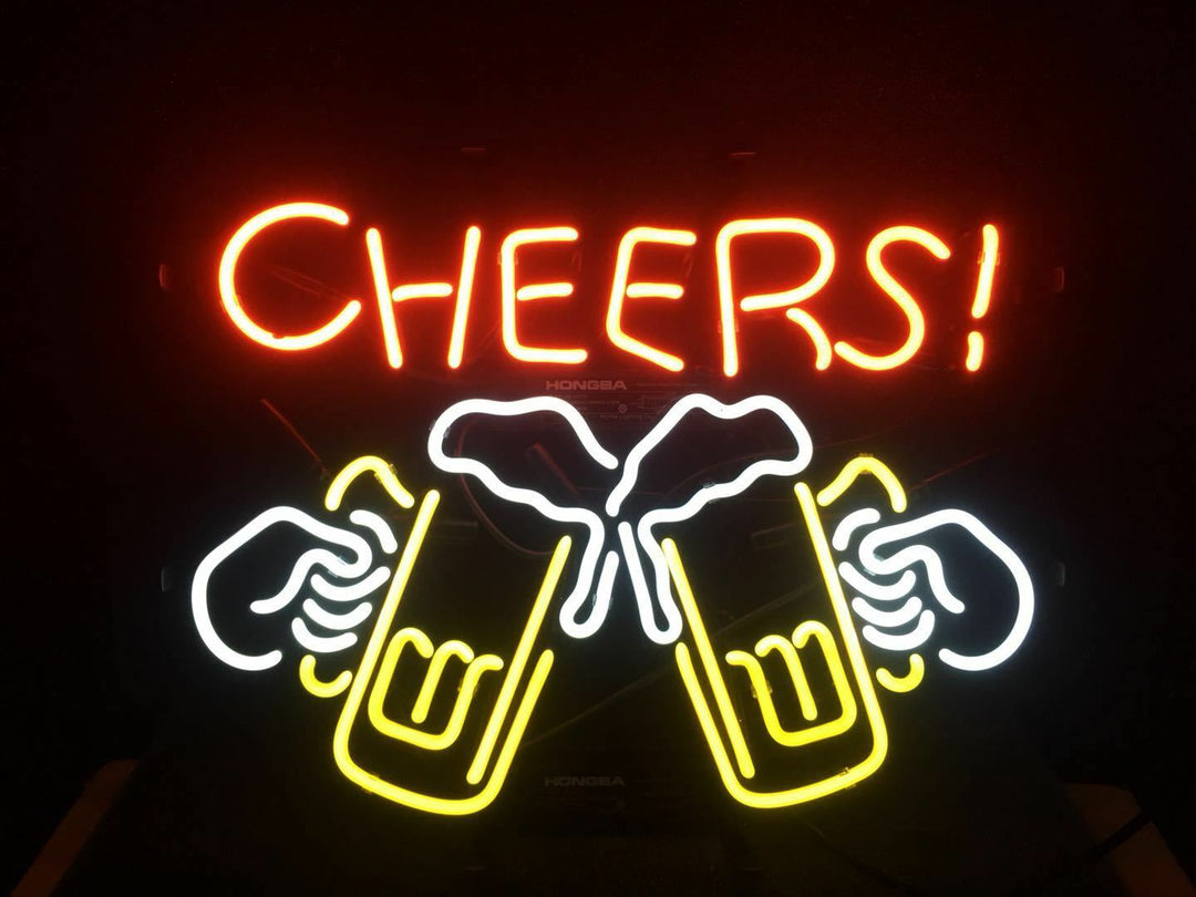 "Cheers, Bier" Neonschrift