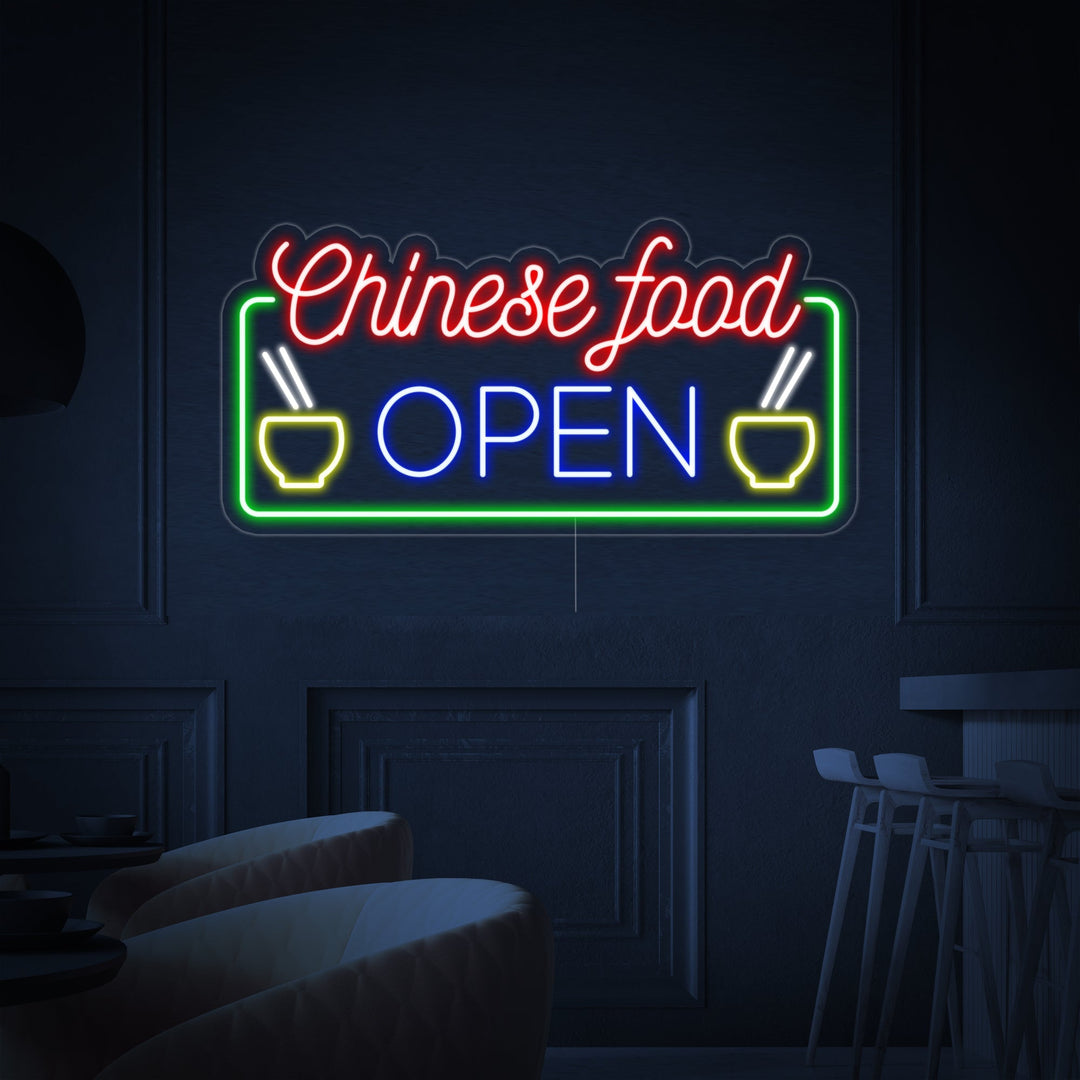 "Chinese Food Open" Neonschrift