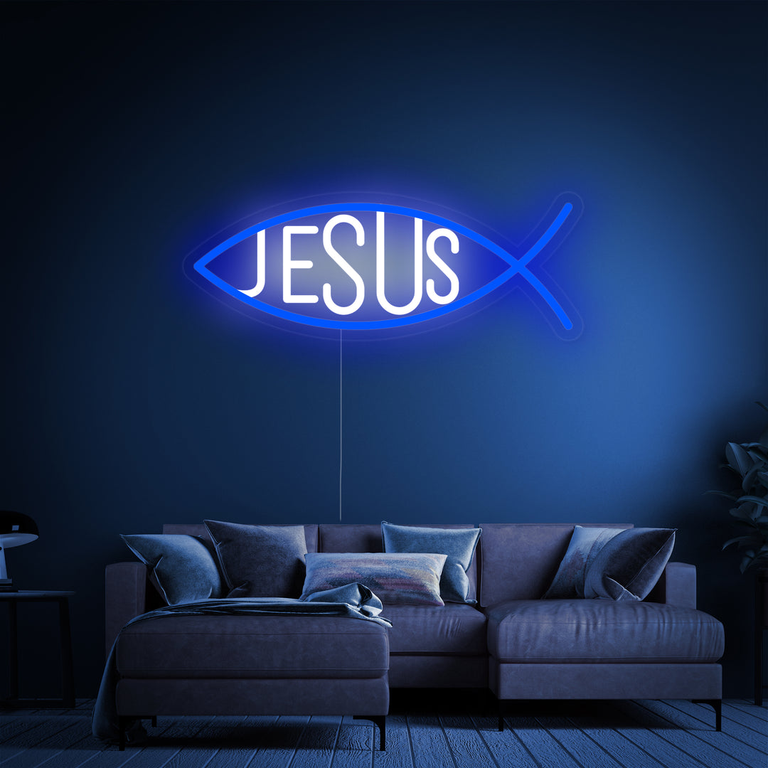 "Christlicher Jesus Fisch" Neonschrift
