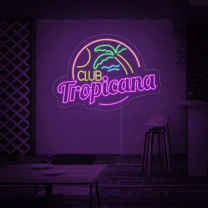 "Club Tropicana Strand, Palme, Bar" Neonschrift