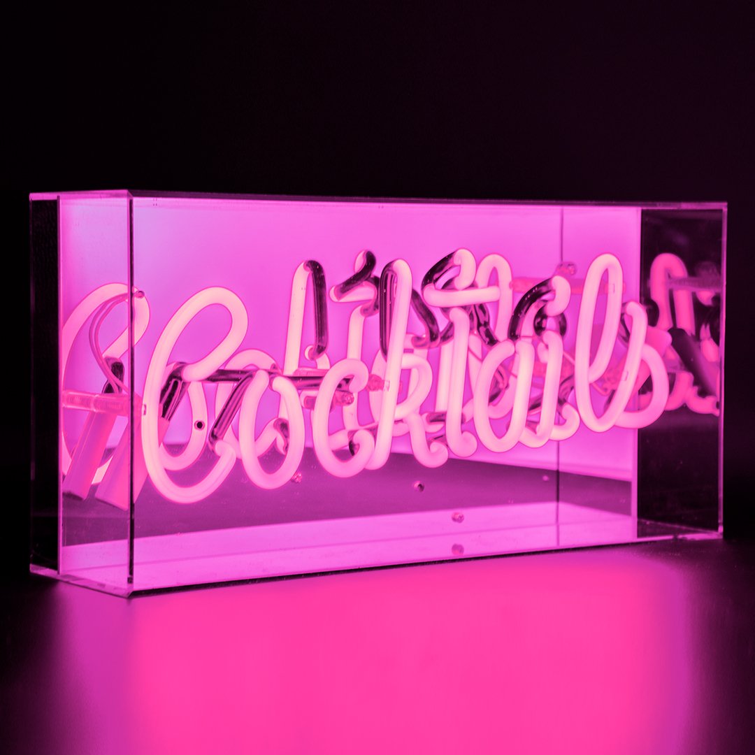 "Cocktails" Acrylbox Neonschrift, Glas Neonschrift, Tisch Neonschrift