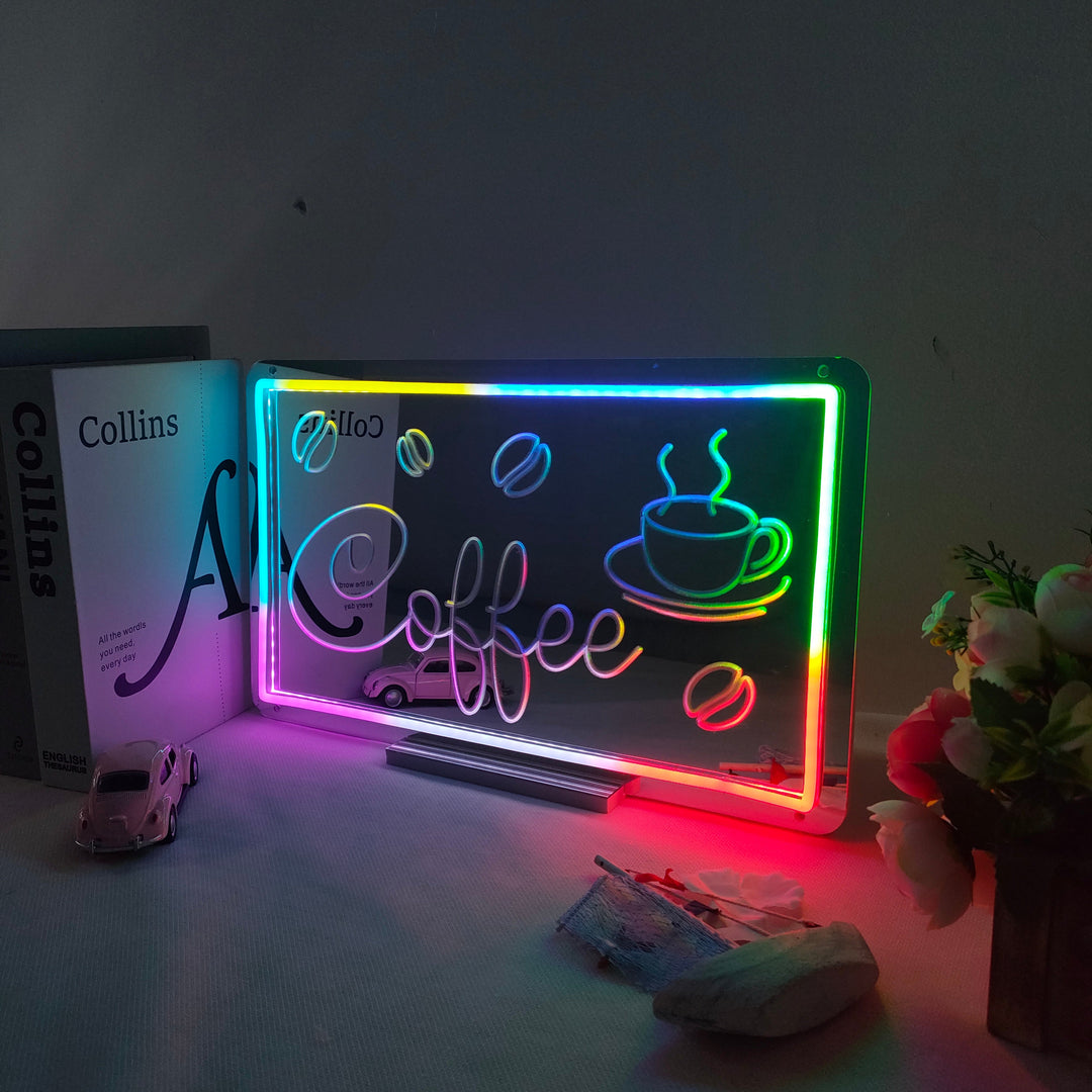 "Coffee, Kaffeetasse, Traumhafte Farbänderung" Spiegel Neonschrift