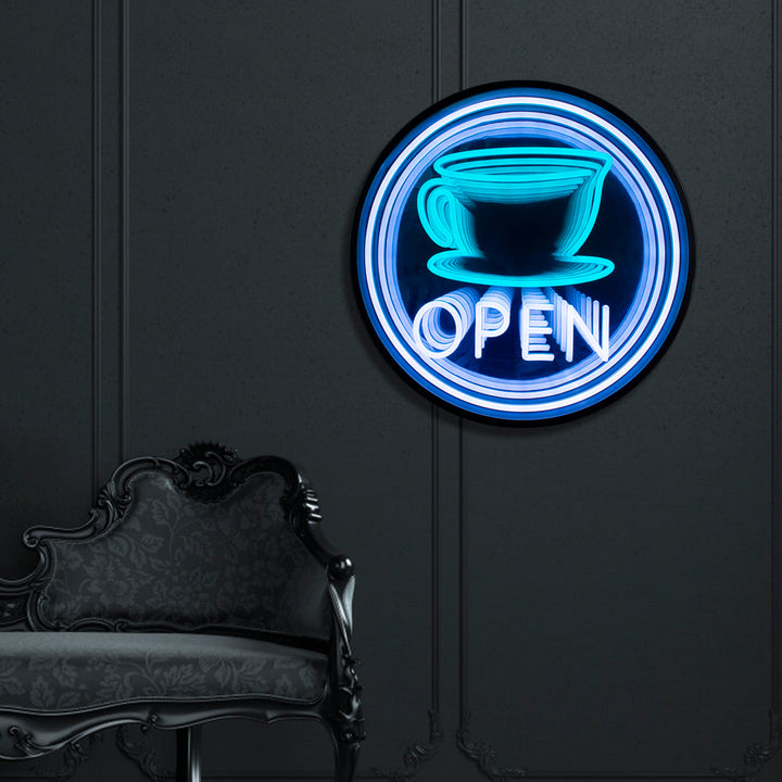 "Kaffee Open" 3D Unendlichkeits LED Neonschrift