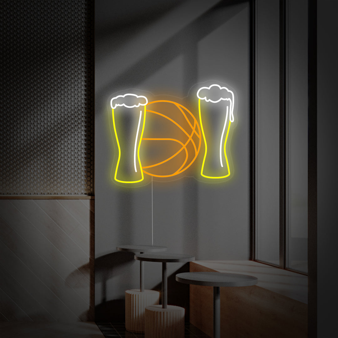 "Kaltes Bier Und Basketball" Neonschrift