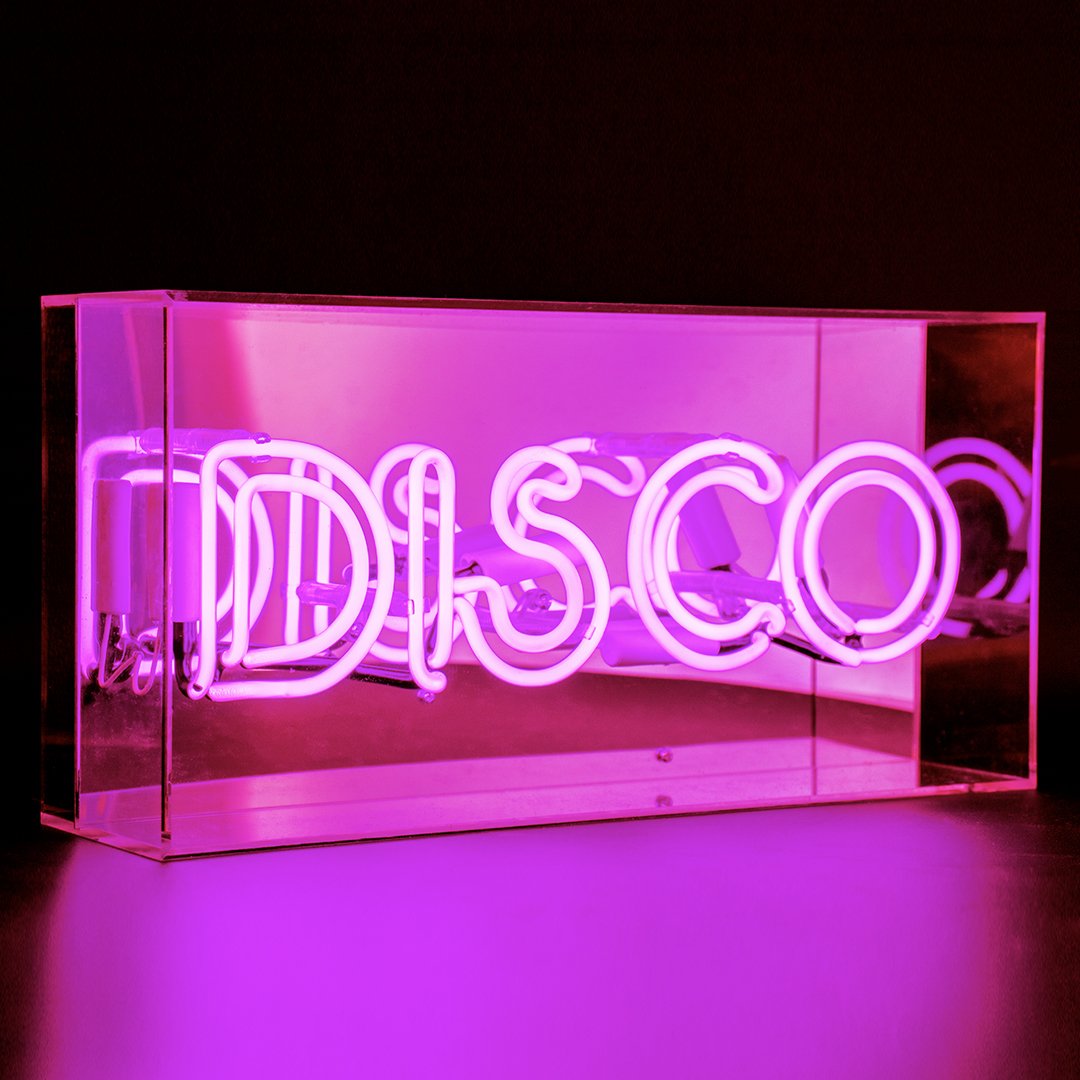 "DISCO" Acrylbox Neonschrift, Glas Neonschrift, Tisch Neonschrift