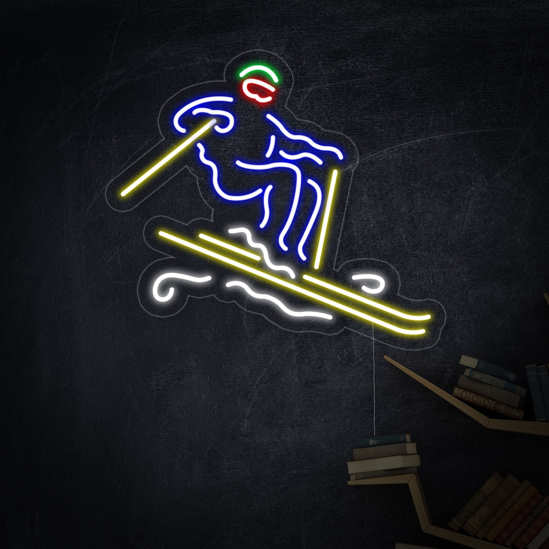 "Skifahrer Handgefertigt" Neonschrift