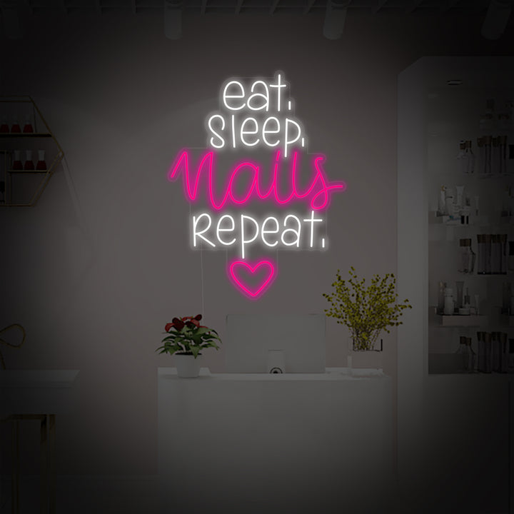 "Nägel Studio Eat Sleep Nails Repeat" Neonschrift