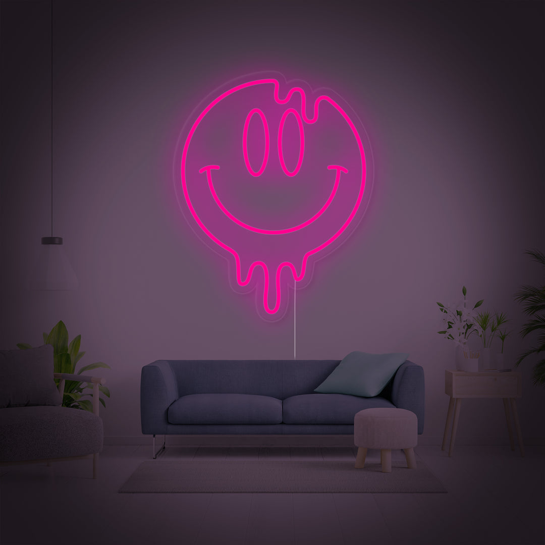 "Tropfendes Emoji-Lächelgesicht" Neonschrift