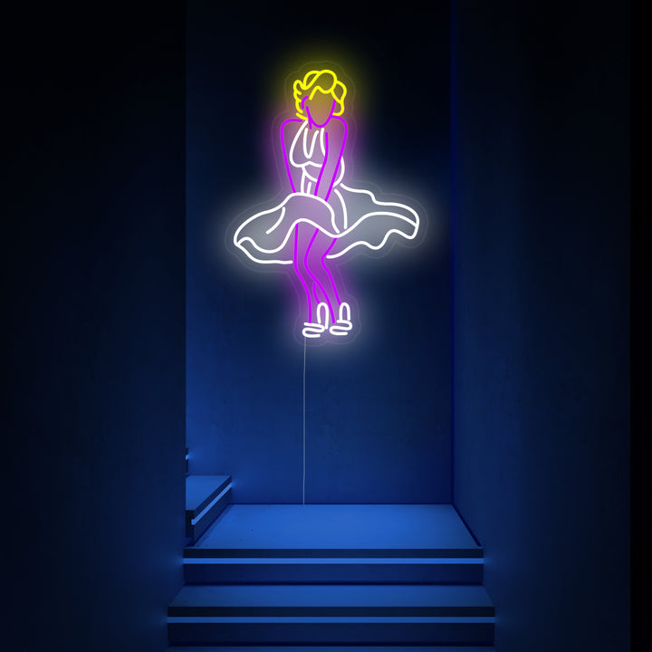 "Tanzendes Mädchen Im Fliegenden Rock" Neonschrift