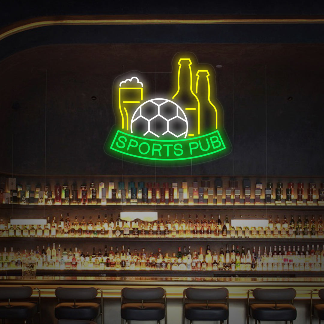 "Fußball, Bier, Sports Pub" Neonschrift