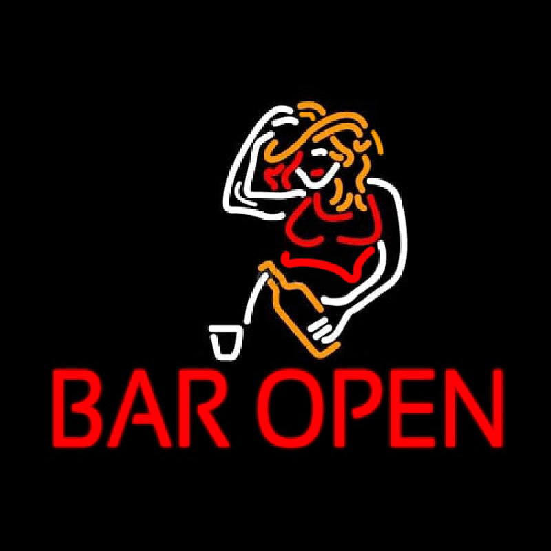 "Mädchen, Bar Open" Neonschrift