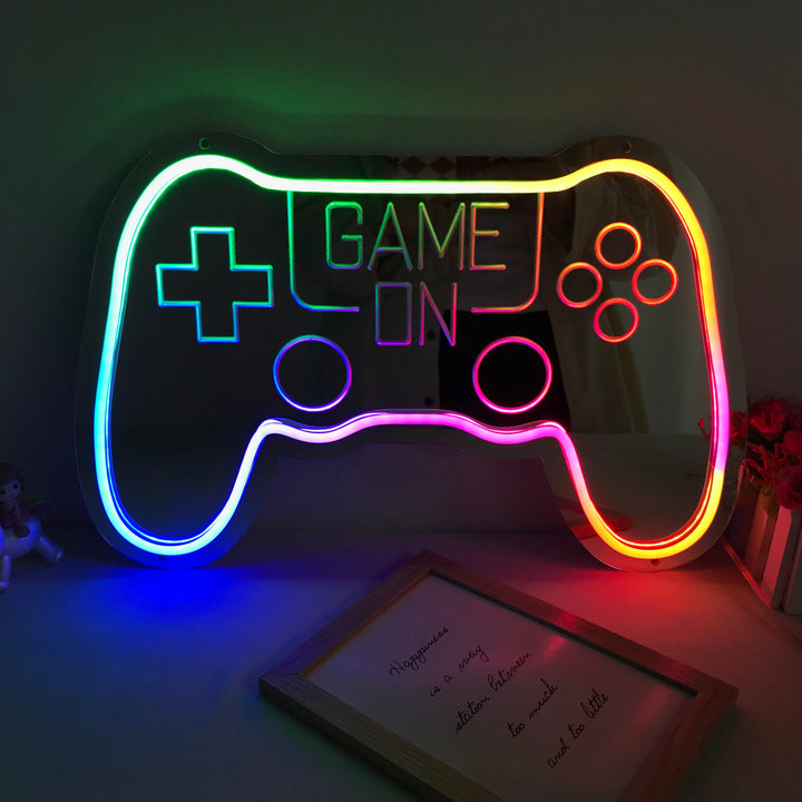 "Game On, Spielcontroller, Traumhafte Farbänderung" Spiegel Neonschrift