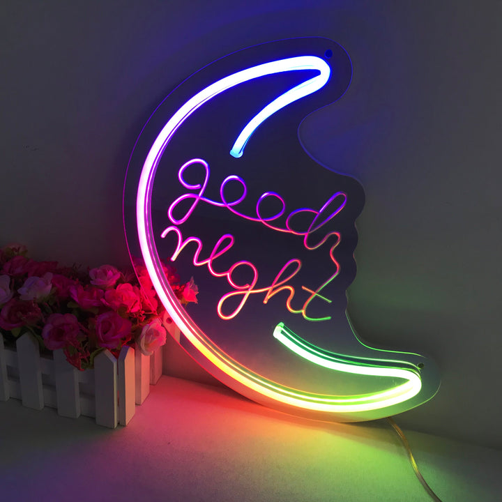 "Good Night, Traumhafte Farbänderung" Spiegel Neonschrift