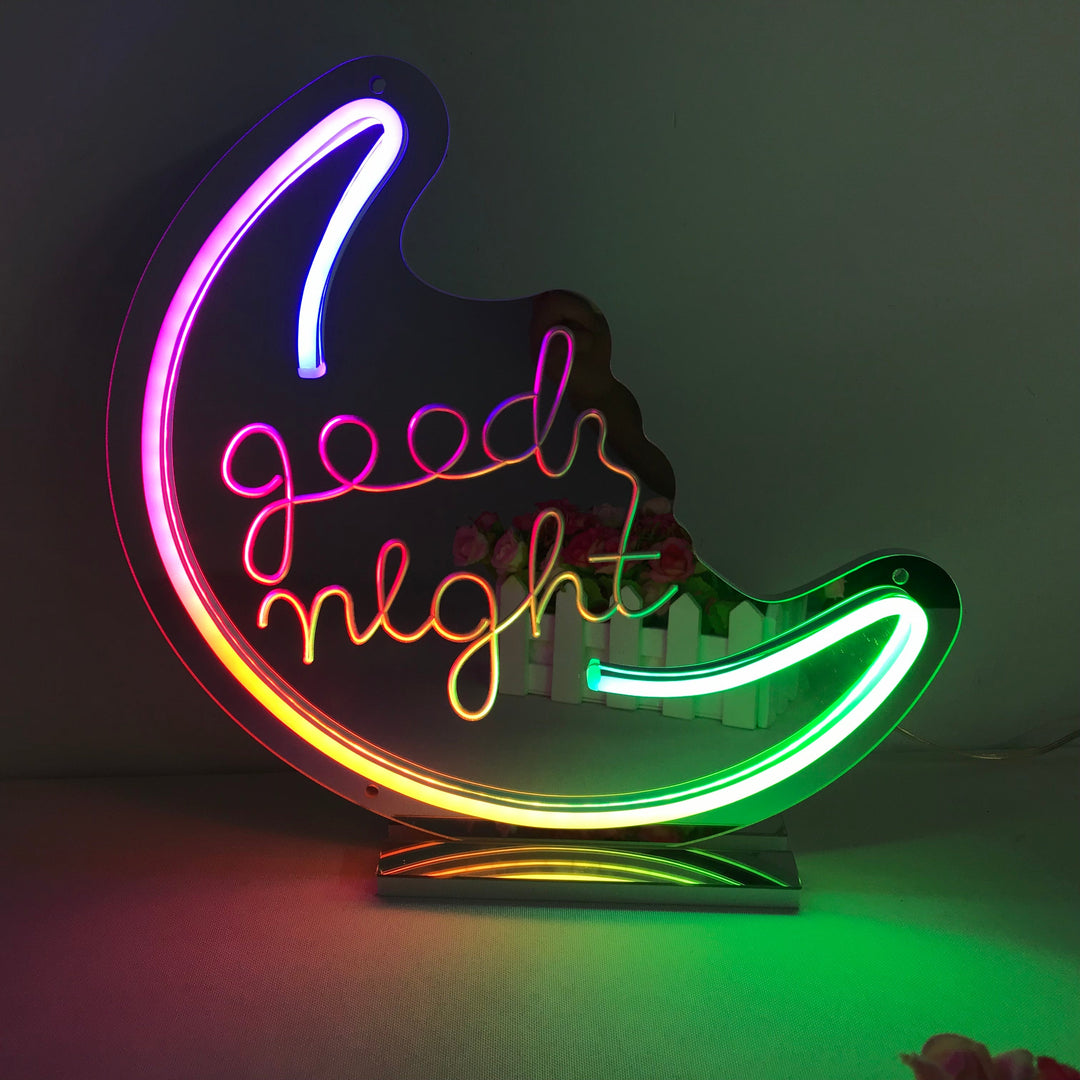 "Good Night, Traumhafte Farbänderung" Spiegel Neonschrift