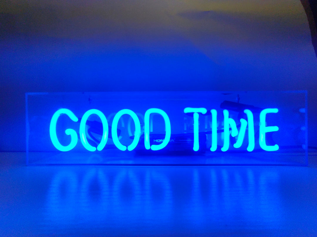 "Good Time" Acrylbox Neonschrift, Glas Neonschrift, Tisch Neonschrift