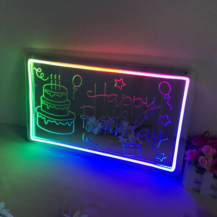 "Happy Birthday, Traumhafte Farbänderung" Spiegel Neonschrift