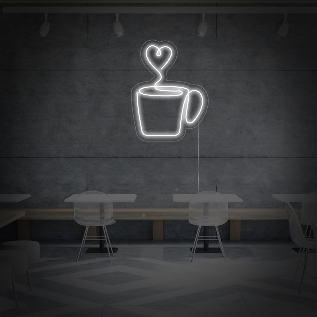 "Herzförmig, Kaffeetasse" Neonschrift