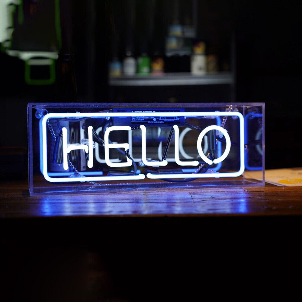 "Hello" Acrylbox Neonschrift, Glas Neonschrift, Tisch Neonschrift