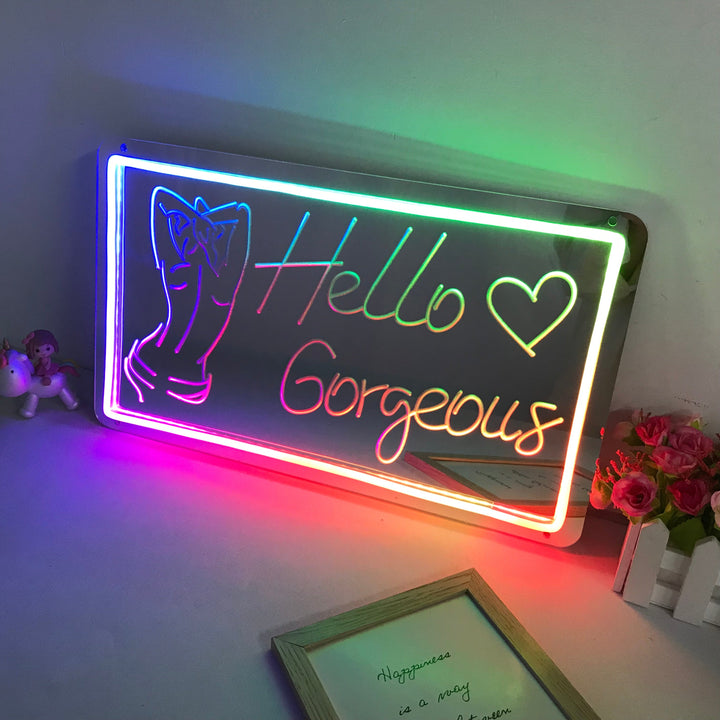 "Hello Gorgeous, Traumhafte Farbänderung" Spiegel Neonschrift