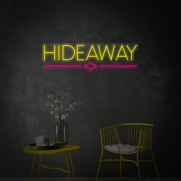 "Hideaway, Bierbarflagge" Neonschild