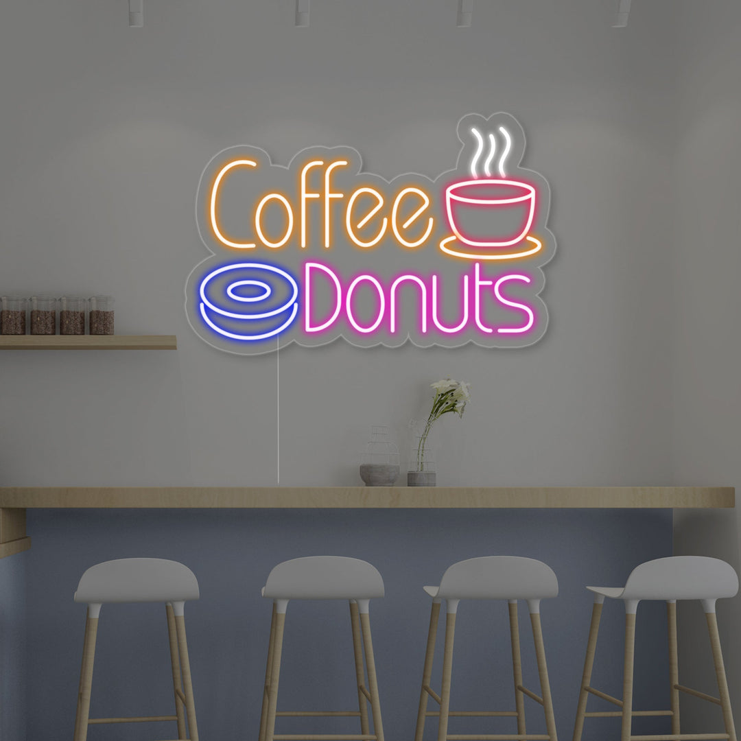"Heißer Kaffee, Coffee Donuts" Neonschrift
