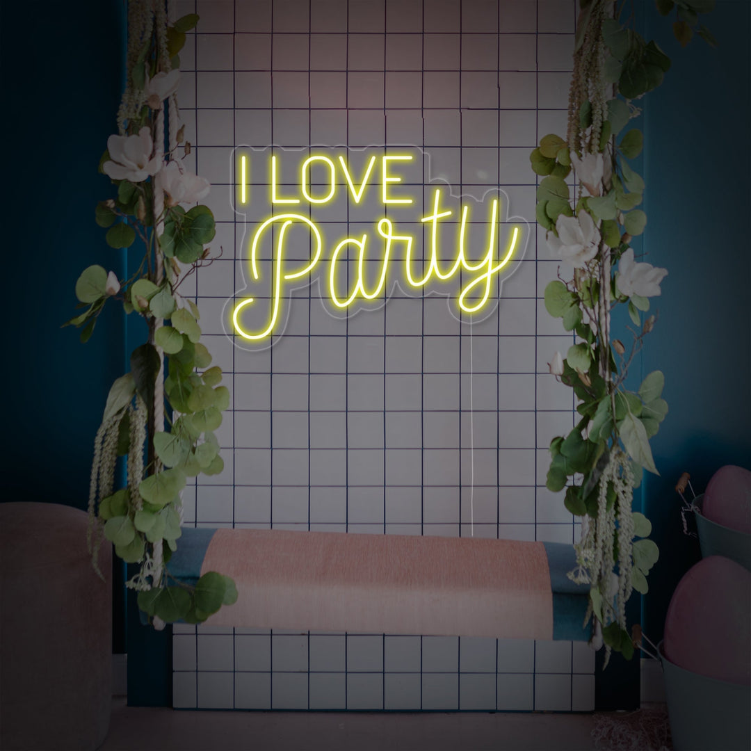 "I Love Party" Neonschrift