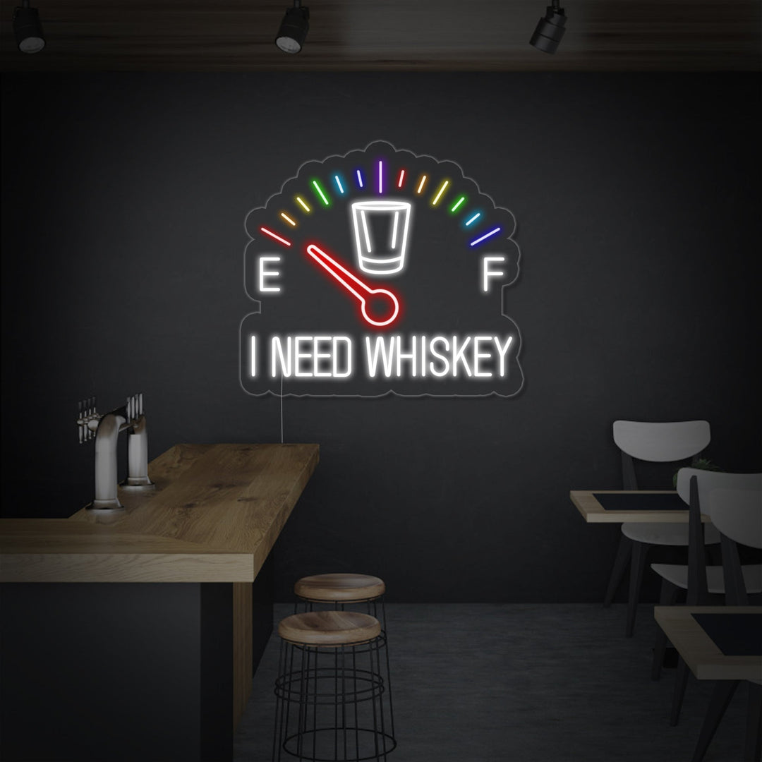 "I Need Whiskey Uhr" Neonschrift