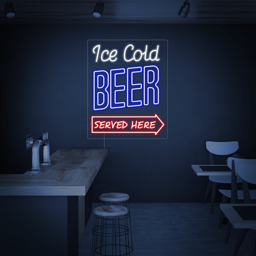"Ice Cold Beer Served Here Bar" Neonschrift
