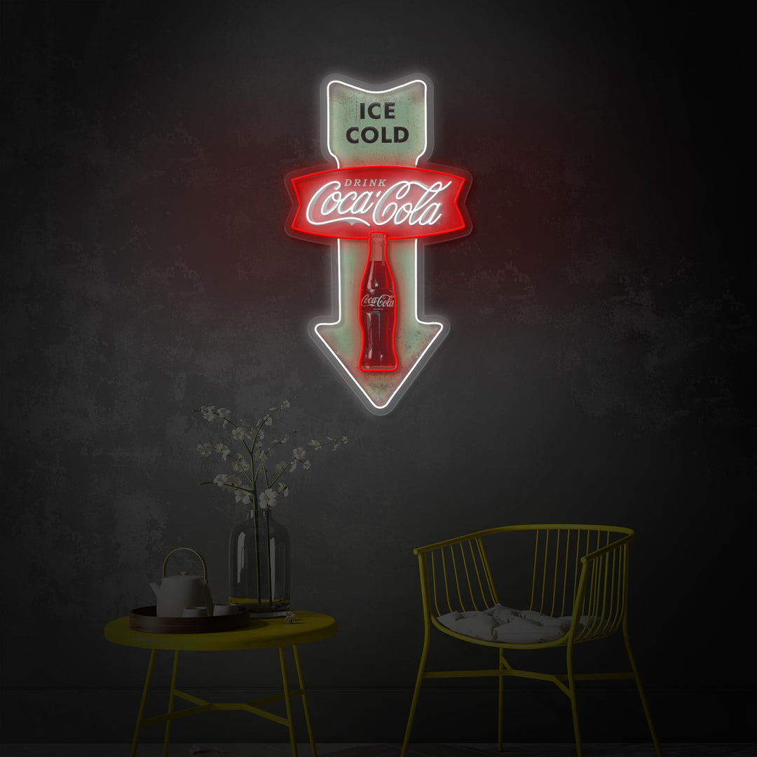 "Ice Cold Coca Cola, Vintage Diner Pfeil" UV-bedruckt LED-Neonschild