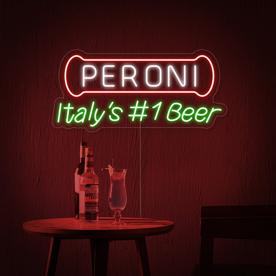 "Italy Beer Peroni Bar" Neonschrift
