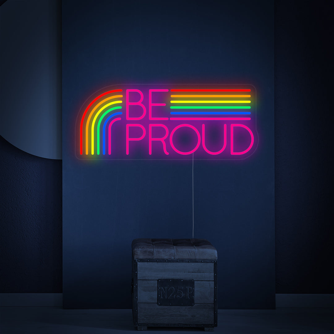 "LGBT Be Proud, Regenbogen" Neonschrift