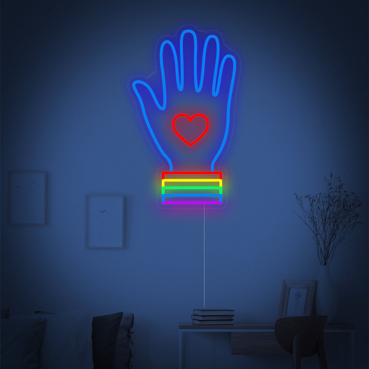 "Regenbogenflagge Lgbt-Stolz Einzigartig, Hand" Neonschrift